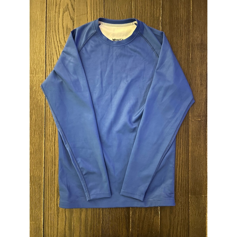 XMartial Mens Blue Long Sleeve Rash Guard BJJ MMA Compression Shirt Size Large